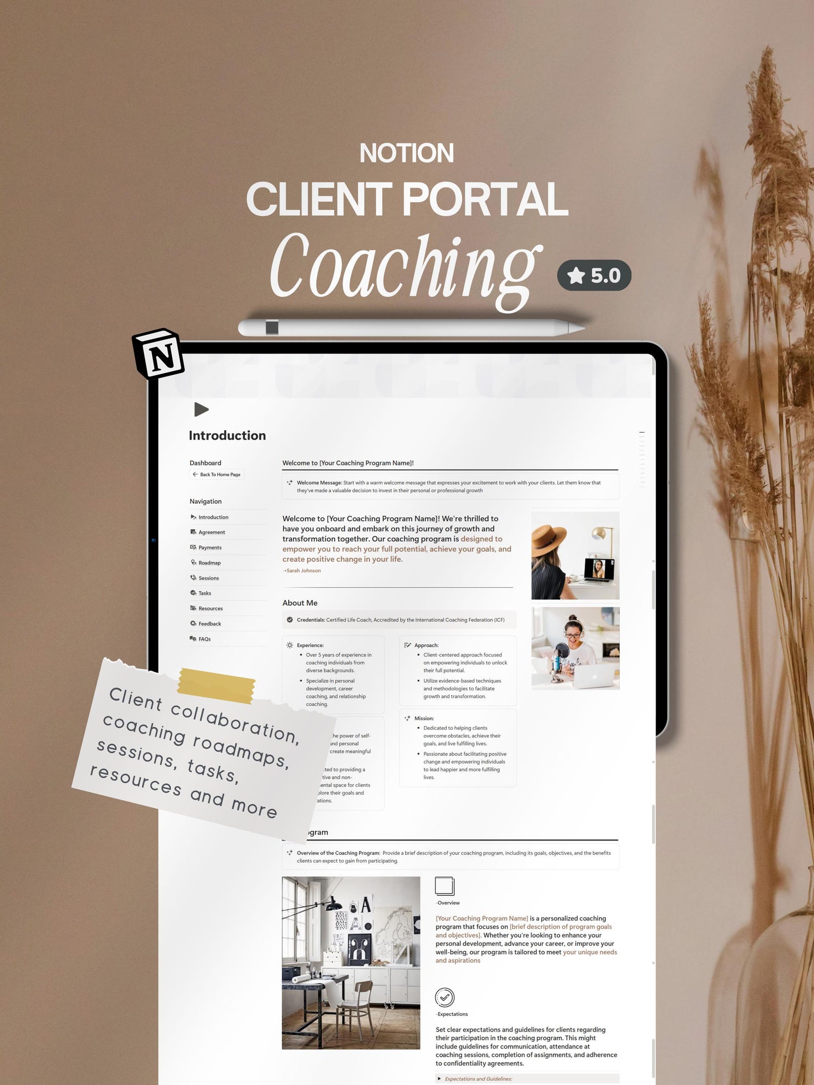 Notion Template Coaching Client Portal Course Planner Notion Planner ...