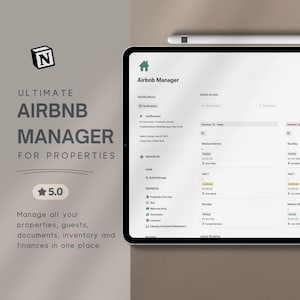 Szablon Notion Airbnb Gospodarz Wiele Nieruchomości Zarządzanie Wynajem Wakacyjny Narzędzie Biznesowe Oprogramowanie Organizacyjne Cyfrowy Panel Wynajmu