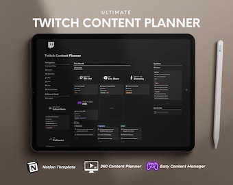 Notion Planner Twitch Content Planner Streaming Schedule Manager Video Games Live Gaming Planner Vtuber Planner Notion Template Twitch