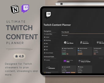 Notion Template Twitch Content Creator Planner Live Streaming Schedule Manager Social Media Content Planner Live Gaming Notion Calendar