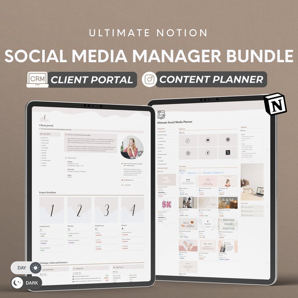 Notion Planner Social Media Manager Bundle Social Media Content Planner Client Portal CRM Notion Template Content Creator Manager Planner