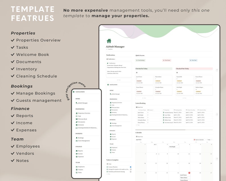 Notion Template Airbnb Host Multiple Property Management Vacation