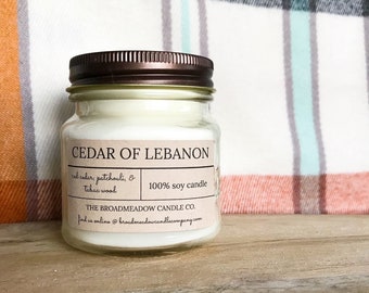Cedar of Lebanon (cedar, clove, & patchouli): Catholic Inspired 100% Soy Candles. **Handmade w/ no additives or dyes**