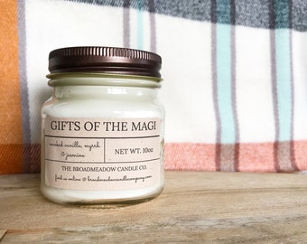 Gifts of the Magi (smoked vanilla, incense, & fir needles): Catholic Inspired 100% Soy Candles. **Handmade w/ no additives or dyes** *