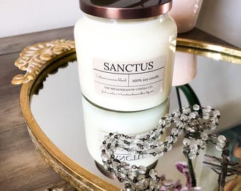 Sanctus (solemn incense blend): Catholic Inspired 100% Organic Soy Candles. **Handmade w/ no additives or dyes**