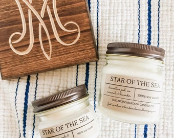 Star of the Sea (bright citrus, marine mist, & lavender): 100% soy candles inspired by Catholic life. *Handmade w/no additives or dyes*