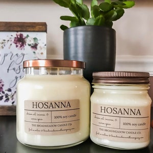 Hosanna chrism, warm spice, & incense: Catholic Inspired 100% Soy Candles. Handmade w/ no additives or dyes image 1