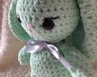 Crocheted Chenille Mint Green Bunny