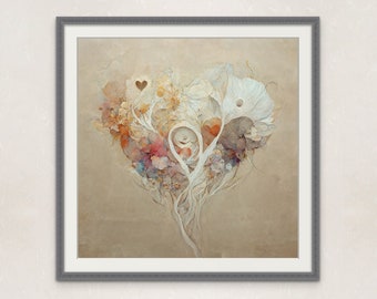 Heart Digital Art, Abstract Print, Imaginative Heart, Pastel Art