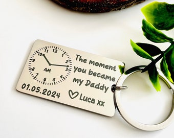 The Moment You Became My Daddy - Personalised New Born Baby Gift | First Fathers Day | Daddy Key ring | Gift for New Mummy | Custom Keyring