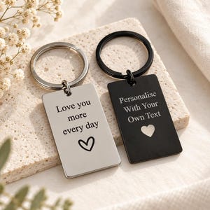 Personalised Keyring, Stainless Steel Engraved Keychain with Custom Text
