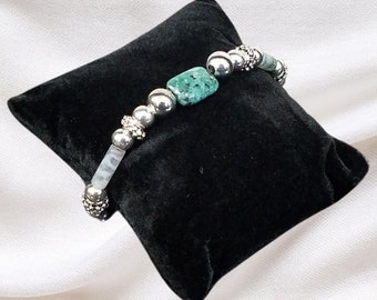 Indian Agate & Silver Bracelet (Taíno-inspired)