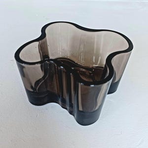Iittala Bowl / Tealight holder. Alvar Aalto Design. Bowl - Brown / Gray Smoked Glass. Votive candle holder. Finnish Glass Modern Home Decor