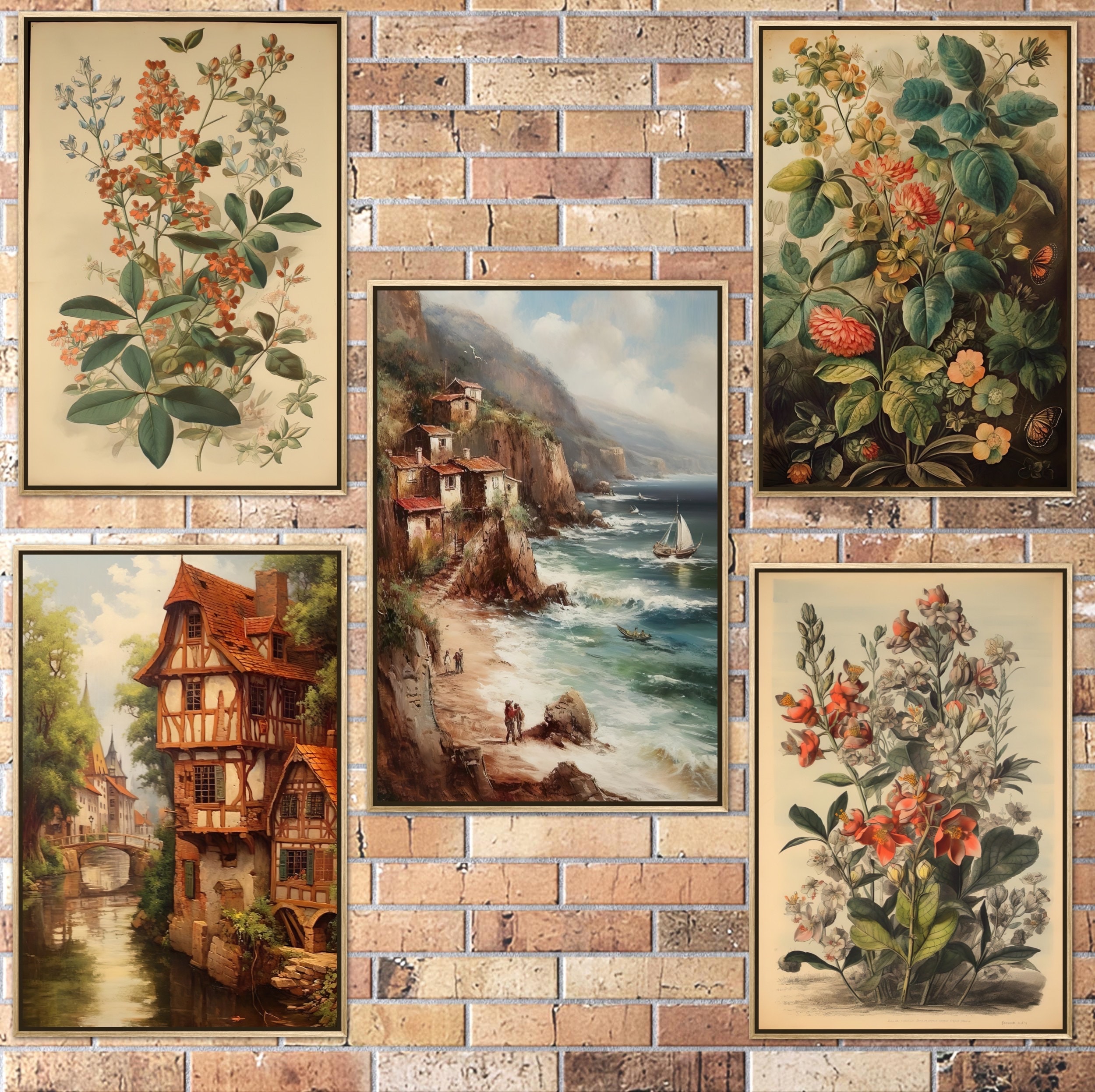 Printable Vintage Gallery Wall Art SET of 10 Antique Prints Warm