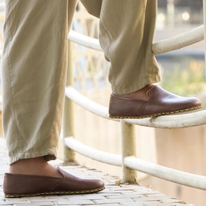 Earthing Shoe, Grounding Shoe, Men Barefoot Shoe, Minimalist Barefoot Shoe, Handmade Leather Shoe,Wide Toe Box, Men Dark Brown Moccasin Shoe