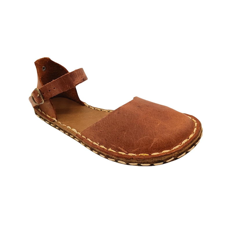 Copper Grounding Sandals, Minimalist Women's Sandals, Handmade Barefoot Shoes, Mary Janes, Crazy Leather, Flat Flexible Leather Sole image 13