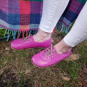 Pink Leather Barefoot Shoes: Copper Grounded Earthing Shoes