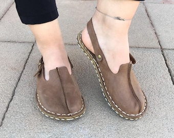 Minimalist Barefoot Sandals Women, Handmade Mink Color Leather, Copper Grounding, Sustainable Wide Toe Zero Drop Shoes