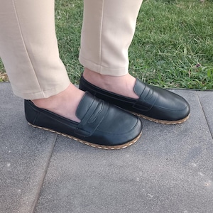 Copper Grounding Shoes, Wide Tape Flats For Women, Handmade Leather Black Shoes, Sustainable Minimalist, Barefoot Earthing Shoes, Vintage