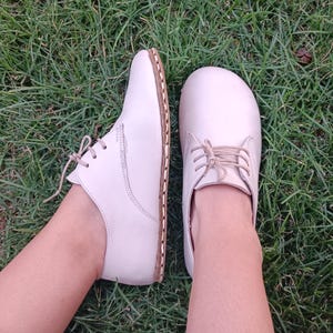 Grounding Women Shoes, Oxford Barefoot, Beige Color, Handmade Natural, Women Sneaker Barefoot, Tied Shoes, Slip-On, Flat flexible sole