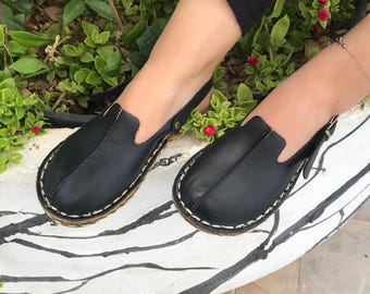 Minimalist Barefoot Sandals Women, Handmade Black Color Leather, Copper Grounding, Sustainable Wide Toe Zero Drop Shoes: Mary Janes