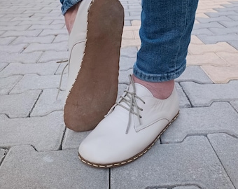Grounding Shoes, Earthing Grounded Shoes, Barefoot Men&#39;s Shoes, Minimalist Shoes, Men Oxford Beige Shoes, Wide Toe Box Barefoot Shoes
