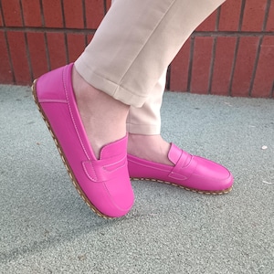 Grounding barefoot Shoes, Minimalist sandals, Sustainable Barefoot, Leather Barefoot Pink Shoes, Hippie Vintage, Flat Flexible Leather Sole