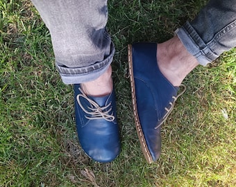 Earthing Shoes, Grounding Shoes Men, Barefoot Shoes, Wide Toe Box, Minimalist Barefoot Shoes, Handmade Leather Shoes, Oxford Navy Blue shoes