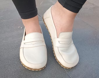 Barefoot Women's Shoes, Copper Earthing, Handmade, Beige Color Leather, Minimalist Sustainable, Wide Toe, Low and Thin Sole: Unisex