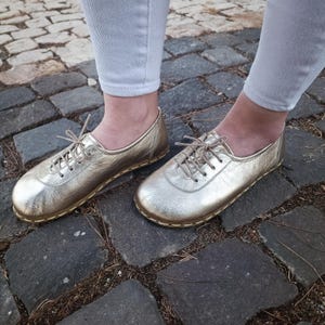 Grounding Shoes Women, Earthing Grounded Shoe, Barefoot Shoe Leather, Barefoot Shoes Women, All Leather Shoes, Gold Color, Lace-Up Shoes