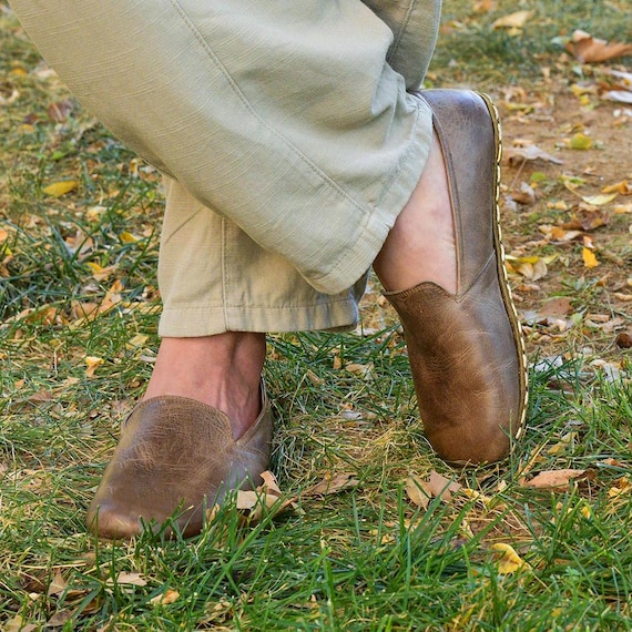 Barefoot Copper Grounding Shoes - Handmade Leather Moccasins, Natural Sustainable Minimalist: Wide Toe, Zero Drop, Unisex, Mink
