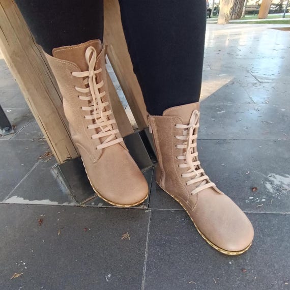 Barefoot Women’s Boots, Copper Grounding, Mink Color Leather, Handmade Minimalist Sustainable Boots, Wide Toe, Thin Sole, Zero Drop