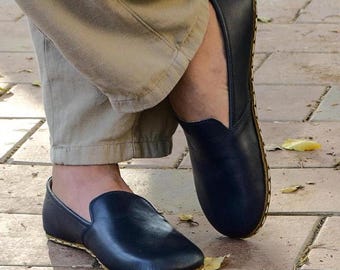 Barefoot Copper Grounding Shoes - Handmade Leather Moccasins – Wide Toe, Zero Drop, Natural Sustainable Minimalist: Unisex, Black