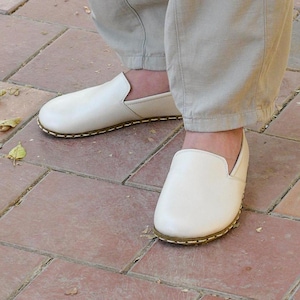 Grounding Barefoot Shoes, Barefoot Men&#39;s Shoe, Minimalist Shoes, Men Moccasins Beige Shoes, Wide Toe Box Barefoot Sandals, Leather Shoe, Zer