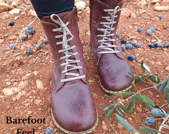 Barfotskängor handgjorda läder dam: Kopparfärgad jordning, bred tå, noll droppbas