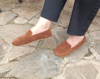 Barefoot Copper Grounding Shoes for Women, Handmade Suede Barefoot Loafers, Earthing Shoes with Zero Drop Sole