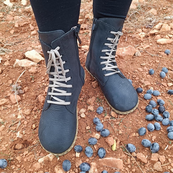 Black Barefoot Boots for Women, Copper Grounding Leather Boots, Wide Toe Box, Zero Drop Minimalist Boots, Handmade Earthing Shoes