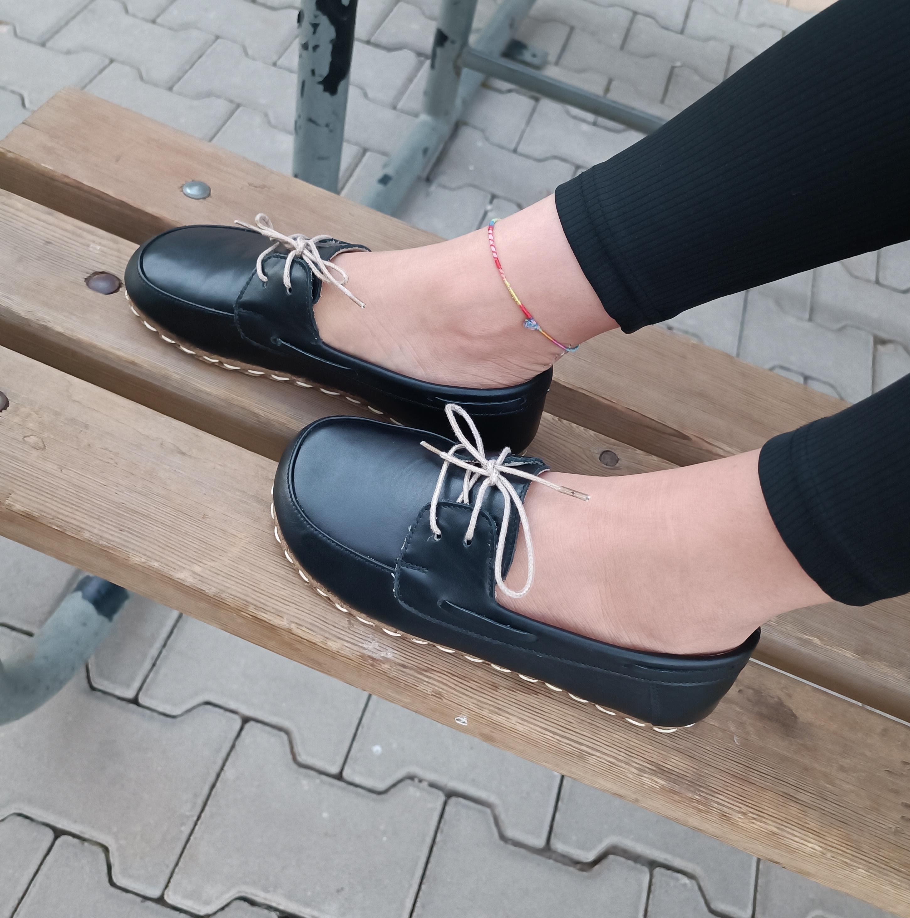 Copper Earthed Black Leather Barefoot Shoes: Minimalist Grounding Sandals