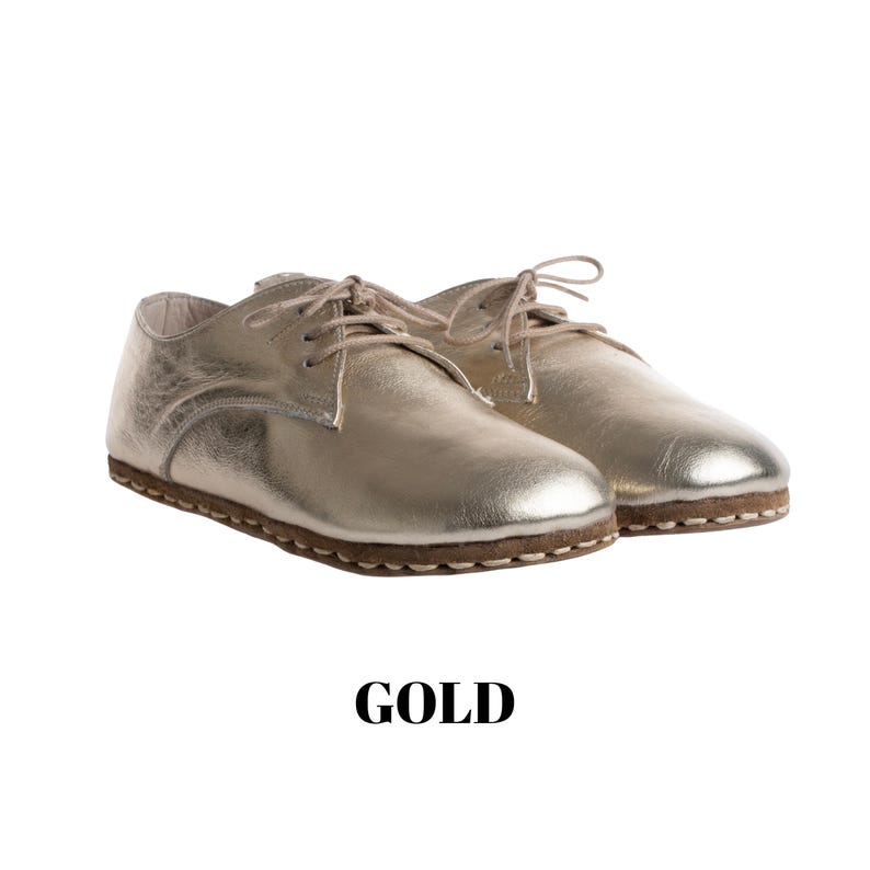 Barefoot Women Shoes, Copper Grounding, Natural Leather, Minimalist and Sustainable Unisex: Wide-Toe, Low-Heeled and Thin Soled, Gold Color image 9