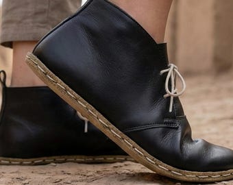Handmade leather barefoot boots: Copper Grounding, wide toe box, minimalist, sustainable, Natural Leather Sole, Feeling of Walking Naked