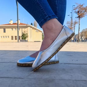 Copper Grounding Shoes, Barefoot Earthing Shoes, Handmade Leather Silver Shoes, Wide Ballet Flats For Women, Sustainable Minimalist, Vintage