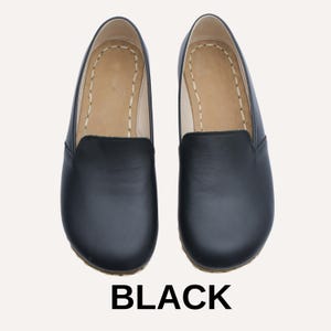 Barefoot Copper Grounding Shoes - Handmade Leather Moccasins, Natural Sustainable Minimalist: Wide Toe, Zero Drop, Unisex, Mink ブラック