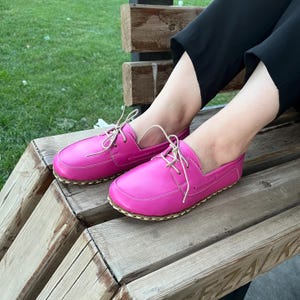Earthing Grounded Leatherful Shoe, Barefoot Leather Shoes, Grounding Shoes Women, Barefoot Shoe Women, Pink leather, Flexible Sole Tied Shoe