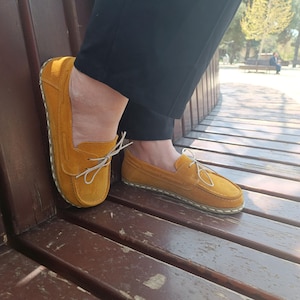 Handmade Barefoot, Suede Yellow Leather, Barefoot Grounding Shoes - Copper Earthing, Zero Drop Minimalist Natural Footwear for Men & Women