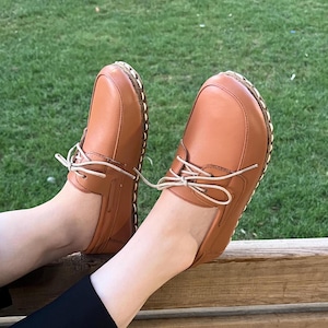 Barefoot Shoes Women, Grounding Shoes, Minimalist Handmade, Zero Drop Shoes, Tan Women Leather College shoes, flexible Sole Tied Shoes