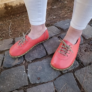 Grounding Shoes Women, Earthing Grounded Shoe, Barefoot Shoe Leather, Barefoot Shoes Women, All Leather Shoes, Orange Color, Lace-Up Shoes