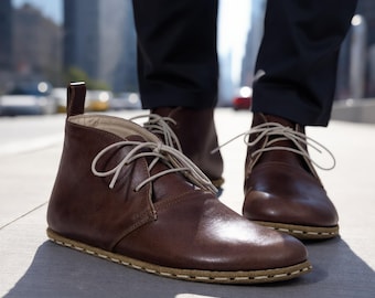 Men’s Copper Grounding Barefoot Boots – Handmade Minimalist Leather Boots, Earthing Shoes, Zero Drop Wide Toe