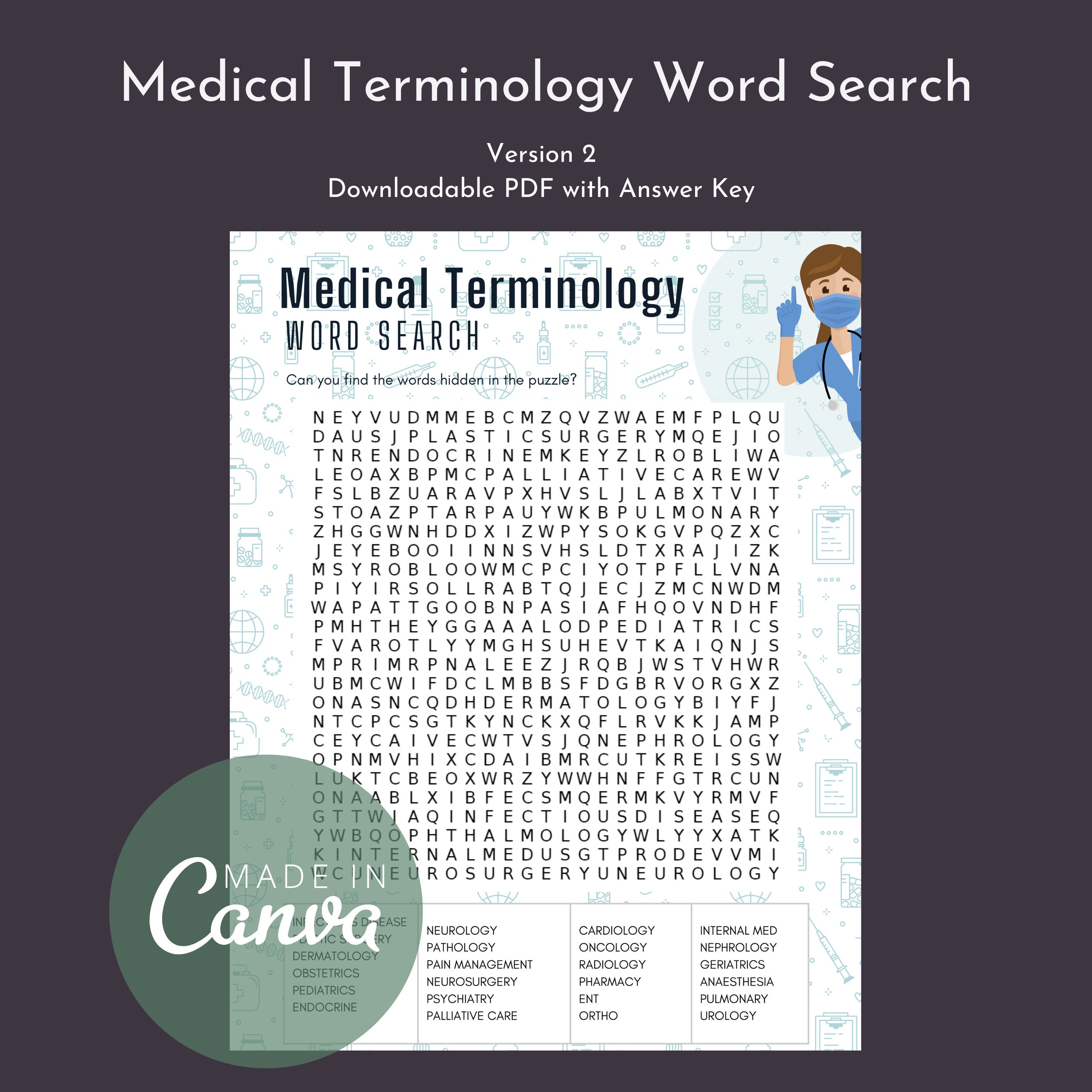 Medical Terminology Wordsearch //pharmacy Week//medication Etsy