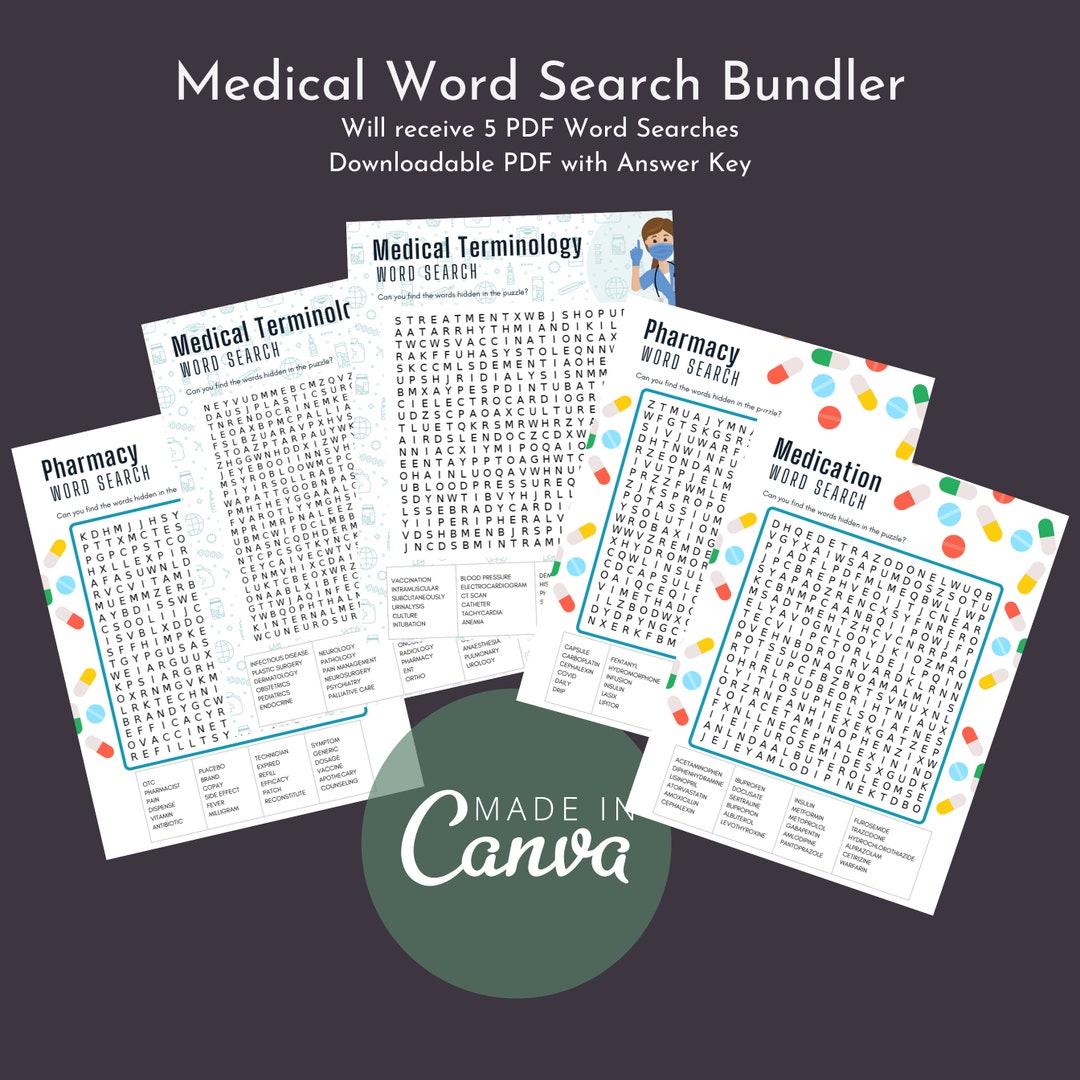 Medical Wordsearch Bundle//pharmacy Week//medication Knowledge