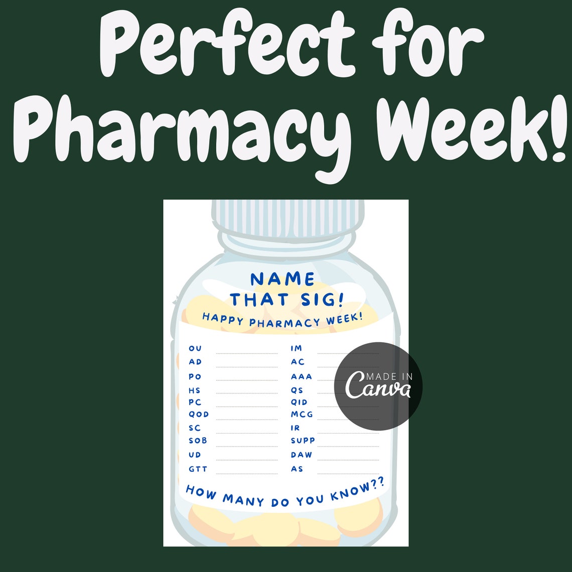 Pharmacy Game Name That Sig//pharmacy Week//medication Etsy